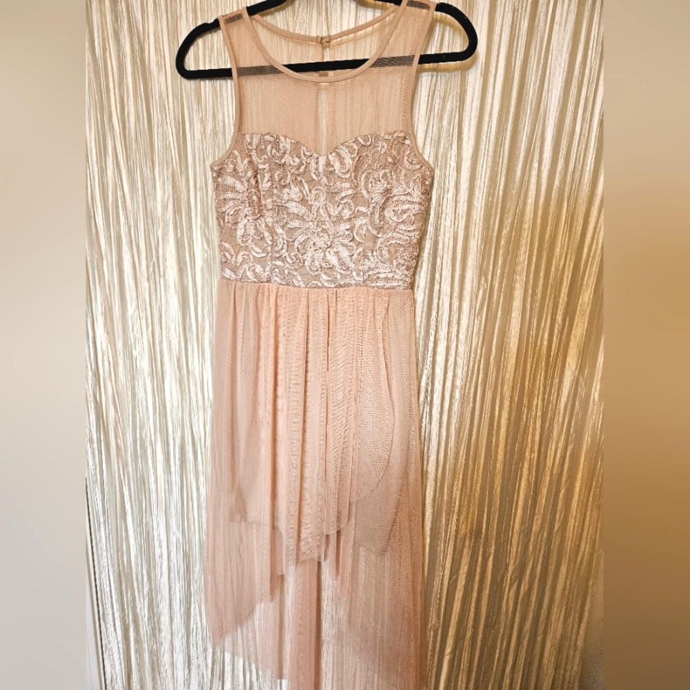 Light Pink Sheer High Low Mid Dress- Women's Size S